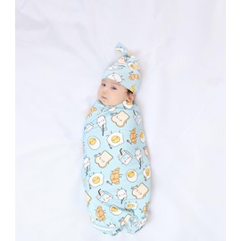 DREAMHALO Newborn Baby Swaddle Blanket with Hat Set-Viscose Made from Bamboo,Baby Boys Receiving Blankets Girls Wearable Wrap Blue Egg One Size