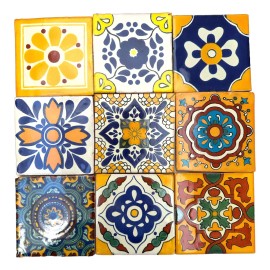 Escanver Tapete Azulejo Artesanal 10cm Talavera Mosaico Amarillo 40pz