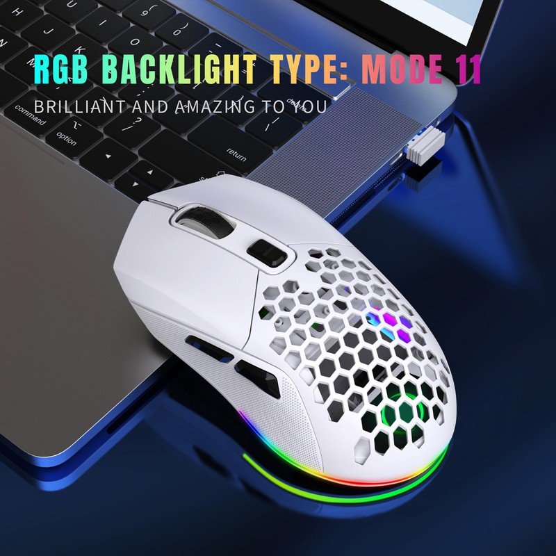 Wireless Mouse 2.4G Or BT5.1 Adjustable DPI Hollowed Out RGB