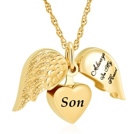 shajwo Cremation Jewelry Angel Wing Heart Urn Necklaces for Ashes Memorial Keepsake Pendant for Women Men,Son