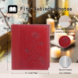 Artmag Small Photo Album 4x6 Photos, 2 Packs Leather Cover Mini Photo Book, Each Album with 26-Clear Page Holds 52 Pictures, Artwork or Postcards Storage (Red)