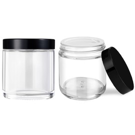 4 oz Glass Jars with Lids, Tecohouse Clear Glass Jars with Black Lids & Inner Liners, Mini Travel Sample Containers for Slime, Makeup, Cream, Lotion, Cosmetic - 2 Pack