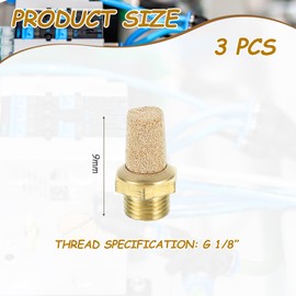 MECCANIXITY 3PCS Pneumatic Exhaust Muffler, g 1/8" Thread Male Sintered Bronze Muffler Brass Air Line Fittings for Pneumatic Tools and Industrial Machinery