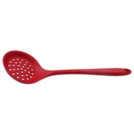 BokWin 1 Pcs Round Slotted Spoon Heat Resistant Silicone Strainer Spoon Non Stick Skimmer Spoon for Cooking Vegetable(Red)