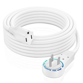 Maximm Cable 15 Feet 14Awg 360° Rotating Flat Plug Extension Cord/Wire, 3 Prong Grounded Wire, Heavy Duty Extension Cord - UL Certified - White