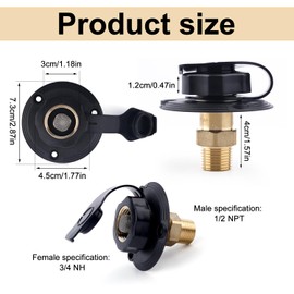 BOXOB RV City Water Inlet, 3/4 NH Female to 1/2 NPT Male RV Hose Connector Fresh Water Fill Inlet Flange with Check Valve Dust Cover Ideal Camper Motorhome Marine Replacement Accessories
