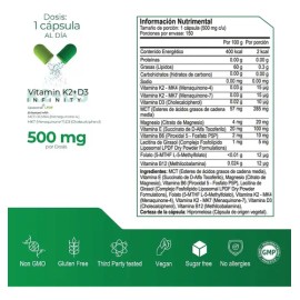 ETERNAL NUTRITION Infinity Vitamina D3 + K2 Liposomal (150 Cápsulas) | con Aceite de MCT y Folato | 150 Porciones · 500 mg | Salud Ósea, Metabolismo d