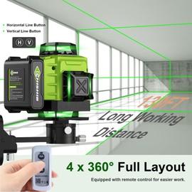 16 Lines Green Laser Level Kit -4x360° 4D Self-Leveling Cross Line Laser Level, Rotary Base and Accessories for Construction, Home Improvement and Picture Hanging,Portable Hard Carry Case Included…