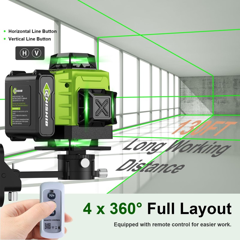 16 Lines Green Laser Level Kit -4x360° 4D Self-Leveling Cross