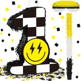 Syhood One Happy Dude Birthday Decorations Number 1 Piñata Smile Stick Paper Blindfold Confetti Happy Piñata for 1st Birthday Party Supplies Girls Boys Baby Shower Anniversary Celebration Decor