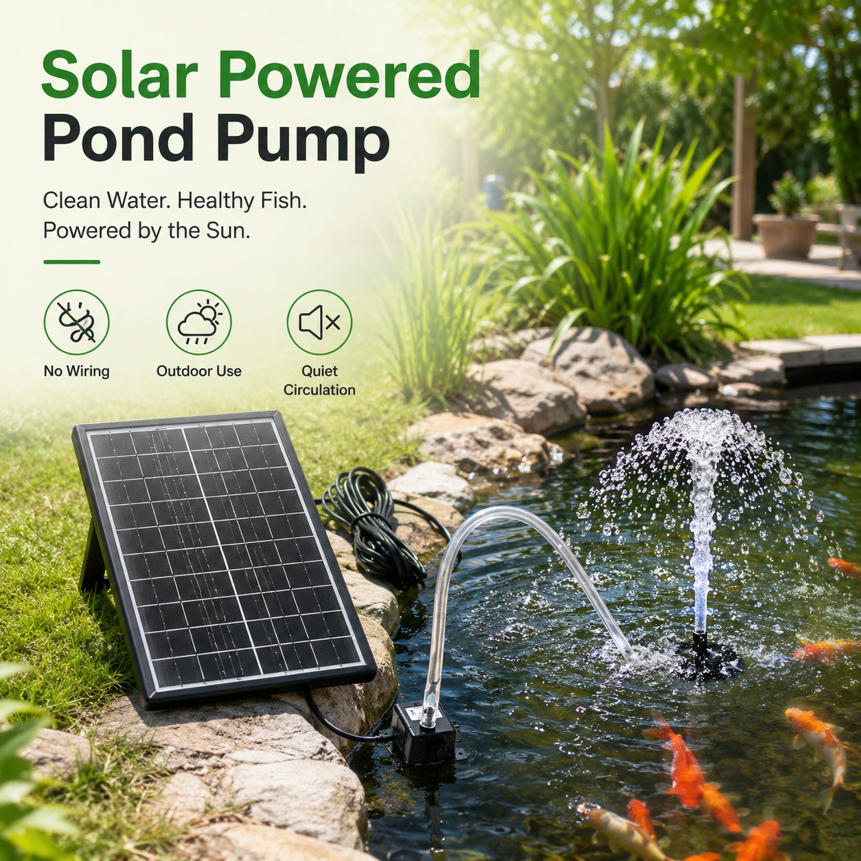Solar Pond Water Pump for Outdoor Circulation – 9V 6W Submersible Pump Kit for Fish Tanks & Reservoirs