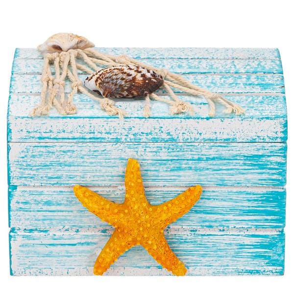Umbrotiger Mediterranean Wooden Desktop Organizer - 3.5"x2.3"x2.4" Handcrafted Starfish Decorative
