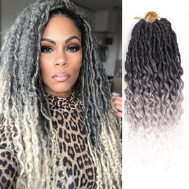 3 Tone Faux Locs Crochet Hair With Curly Ends 18 Inch Soft Locs Pre looped Goddess Locs Crochet Hair Wavy Crochet Hair Deep Wave Crochet Locs for Black Women (18 Inch/Pack of 8, 1B/Gray/White)