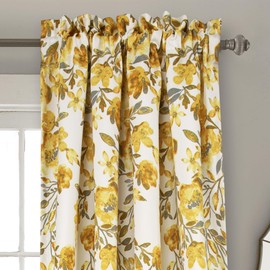 Lush Decor Tanisha Curtains - Light Filtering Window Panel Set, Pair - Floral Vine Print, Beautiful, Modern, Elegant Home Decor - 52" W x 84" L, Yellow & Gray