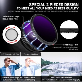 JJC True Color 82mm ND Filter Variable ND2.5-1000 (1-10 stops), No Color Shift, No X Cross, No Vignetting, Multi-Coated Adjustable Neutral Density Lens Filter ND4 ND8 ND16 ND32 ND64 ND1000 VND 0.3-3.0