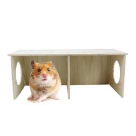 Amonk Wooden Hamster Secret Peep Shed 14x5.5x6in Large 2-Chamber Hideout & Tunnel Exploring Toys for Hamsters Guinea Pigs Pigs and Other Small Animals