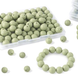 Sunrony 70Pcs Silicone Beads, 15mm Silicone Beads for Keychain Making Silicone Focal Beads Loose Rubber Silicone Beads for Necklace Making Kit and Bulk Round Silicone Beads for Pens (Matcha Green)