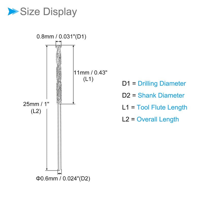 CoCud Diamond Twist Drill Bit Drill Bit Diameter 0.8mm Metric