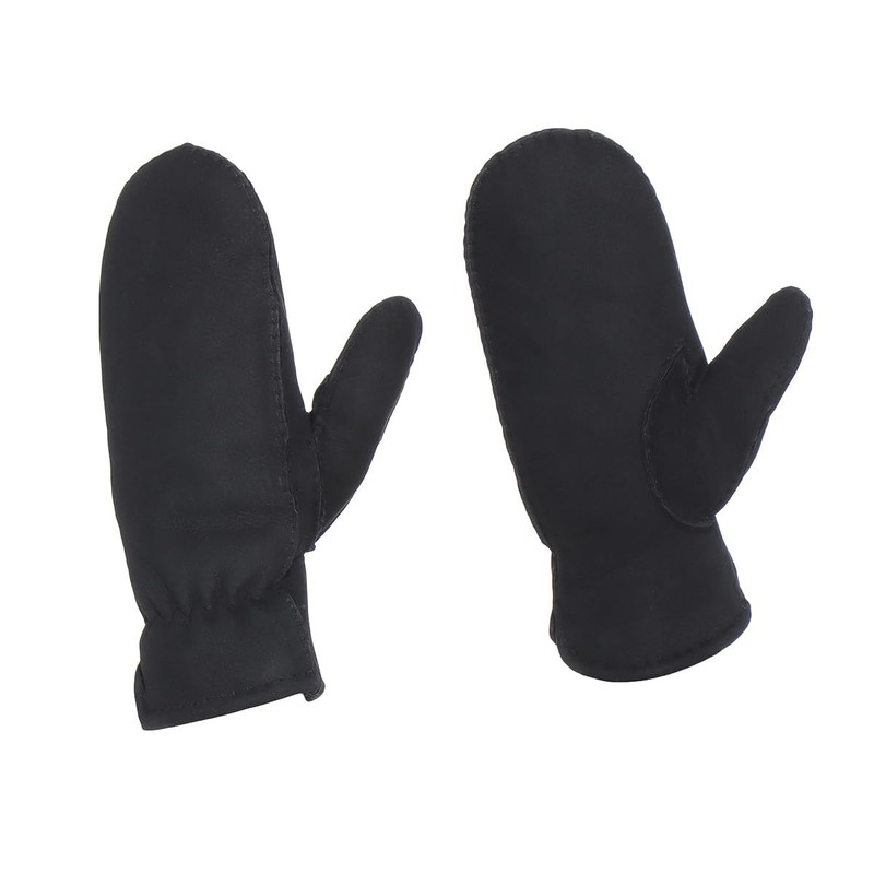 Harrys-Collection Men's Lambskin Mittens with Elastic Band, black