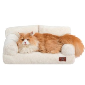 Hollypet Fluffy Plush Dog Cat Pet Couch Soft Calming Sofa Bed for Medium Small Cats and Dogs, Beige