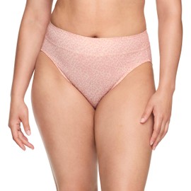 Warner's Women's Pinching No Problems Dig-Free Comfort Waist Microfiber Hi-Cut 5138J, Butterscotch & Rose Leo, Medium