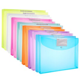 Plastic Wallets A4, 14 Pack Plastic File Folders A4 Document Folders Expandable Folders with Button for Home, Office, School and Travel