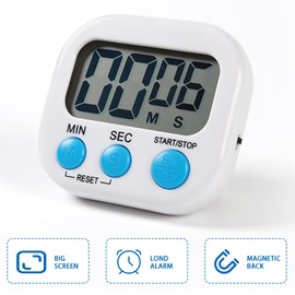 Digital Kitchen Timer Magnetic Backing Stand, Timers for Baking, Kitchen, Study, Exercise Training, Count up&Count down Clock Loud Alarm(WHITE)