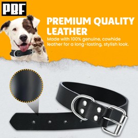 PBF's Basic Leather Dog Collar for Small, Medium, Large, & Extra Large Dogs – Heavy Duty Metal Buckle – Black & Brown – Multiple (Black, Extra Large)