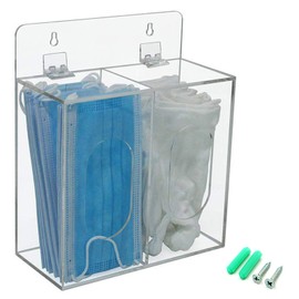 Aphbrada Acrylic Disposable Mask and Glove Dispenser Box Holder with Lid, Hairnet & Shoe Cover Dispenser, Bouffant Cap Dispenser, Can Hang on The Wall and Stand on The Table (Clear)