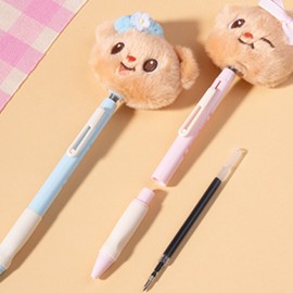 Delhi Butterbear Shaking Bear Gel Pen 0.5mm Cute Character Doll Pen Pink / 버터베어 흔들리는 곰돌이 젤펜 0.5mm 귀여운 캐릭터 인형펜 핑크