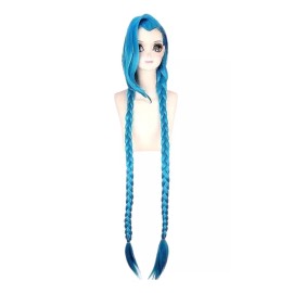 Jextech Peluca Jinx Doble Trenza 100cm League Of Legends Cosplay Lol