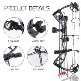 Lanneret Compound Bow and Archery Sets - Right Hand Archery Compound Bows 30-70 lbs Draw Weight Adjustable for Youth，Adults and Beginners，Hunting Bow Kit for Beginner.Black Camouflage