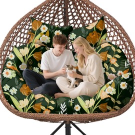 Uthem Double Egg Chair Cushion Replacement Waterproof for Outdoor Patio Hanging Basket Egg Chairs Cushion, 59x43-Inch Thickened Cotton Large Double Eggs Swing Chair Cushions, Black Peony
