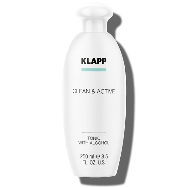 KLAPP Cosmetics - Clean & Active - Tonic with Alcohol - Refreshing, Stimulating Facial Toner - Regulates Suet Production - Suitable for Oily and Combination Skin - 250 ml