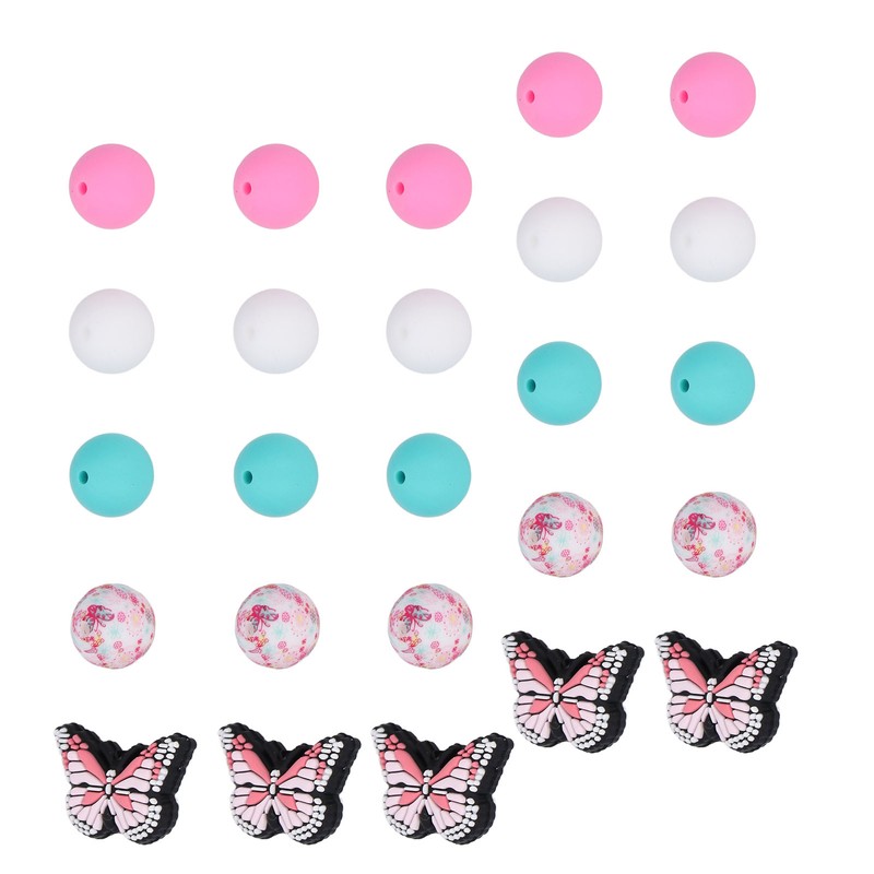 20Pcs Round Beads 5Pcs Butterfly Shaped Beads DIY Kit for