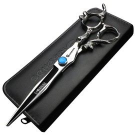 sharonds 6 Inch / 7 Inch Hair Scissors, Blue Gem Hair Scissors, High-End Salon 440C Steel Barber Scissors (7 Inch Flat)