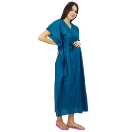 Bimba Nursing Mothers Cotton Kaftan Night Wear, Hospital Delivery Caftan Gown Teal Blue