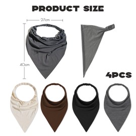Kabwea 4 Pairs of Boho Women's Hair Bands, Triangle Headscarves, Chiffon Bandanas, Turban Hair Bands, Elastic Hair Scarf (Black, Dark Grey, Cream White, Dark Brown)