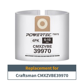 POWERTEC Shop Vacuum Bags 4PK, for Craftsman CMXZVBE39970 6 to 10 Gallon Filter Bags, Shop Vacuum Replacement Bags 39970 for Craftsman CMXEVBE 17155, 17584, 17590, 18590, 18690 (75072-P2)