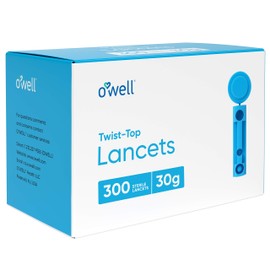 OWELL Twist Top Lancets 30 Gauge, 300 Count | Thin Needle Lancets for Blood Glucose & Keto Testing | Box of 300 Sterile Lancets