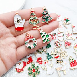 Viojrlly Mini Christmas Pendant, Winter Decoration, Christmas Beads, Christmas DIY Pendants, for DIY Necklace, Dangling Earrings, Bracelet, Jewellery Making, Alloy Steel