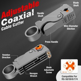 Coaxial Cable Crimper for RG59, RG6, 3-in-1 Coax Cable Repair Kit with Wire Stripper Adjustable for RG59, RG11, RG7, F-Type RG6 Connector for Satellite TV, Home Theater and Network Cabling (20)