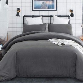 KAREVER Grey Comforter Set Twin Pure Dark Gray Beddig Set for Kids Teens Adult Solid Gray Color Bedding Set Lightweight Durable Gray Blanket Quilts Set
