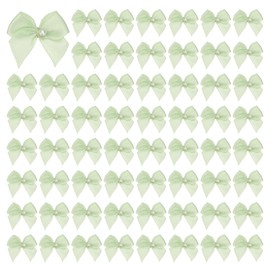 PATIKIL 60 Pcs Mini Ribbon Bows, Flower Pearl Sewing Appliques Decoration for DIY Craft, Wedding, Christmas, Scrapbooking(Green, 0.8 x 0.9 Inch)