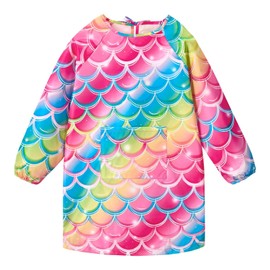 Art Smocks for Kids - Mermaid Toddler Smock for Painting Little Girl Art Smock Kids Artist Apron Smock Waterproof for Kids Painting Apron with Long Sleeve Pocket Toddler Pink Art Apron Age 4-8