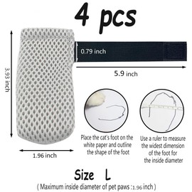Esamploe 4 PCS Cat Mittens to Prevent Scratching,Mesh Breathable Cat Shoes,Adjustable Cats Anti Scratch Gloves,Suitable for Cats When Bathing and Nail Trimming (Grey, L)