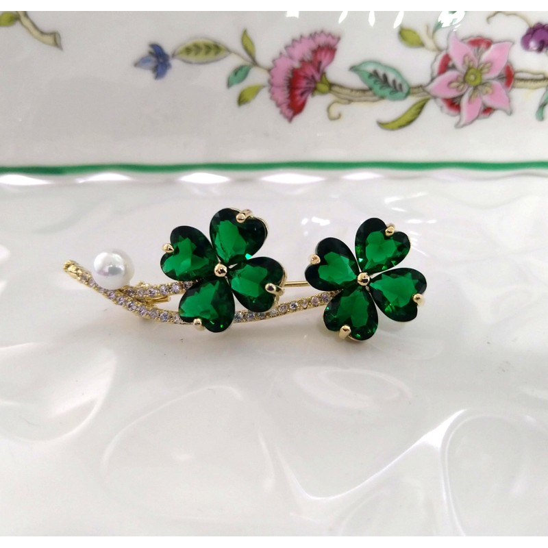 GFM® BRCH-Clover-CRYS Four Leaf Clover Crystal Small Enamel Brooch, Metal,