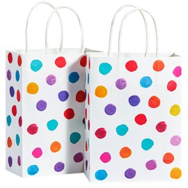 SUNCOLOR 24 Pack Small Paper Gift Bags, Colorful Polka Dot Design, 8.7 x 6.3 x 3.15 Inch, with Handles for Birthday Party Favors