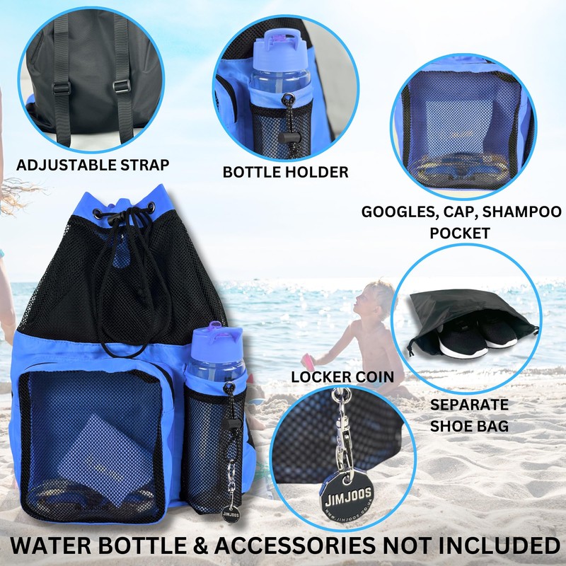 JIMJOOS Drawstring Mesh Swimming Bag - 25L Waterproof Swim Bag