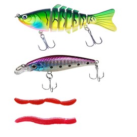 Gah Fishing Lure Kit Hard Baits Minnow,Crankbaits with Tackle Box,7 Knots Multi Jointed Swim Baits for Bass Pike Trout Salmon fit Saltwater and Freshwater Bionic Fish Food